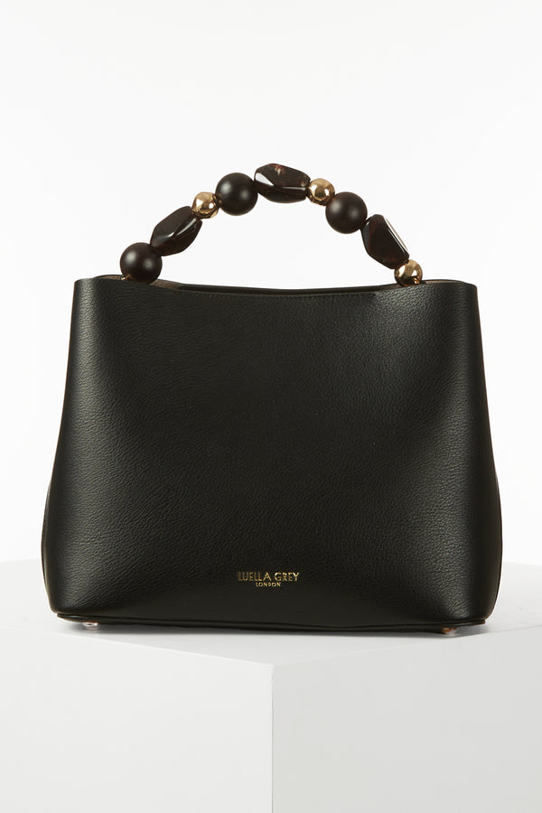 Danielle Black Beaded Handle Crossbody Tote