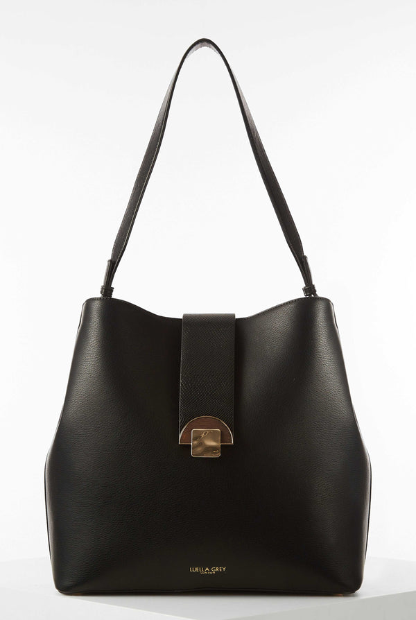 Gloria Black Wooden Clasp Hobo