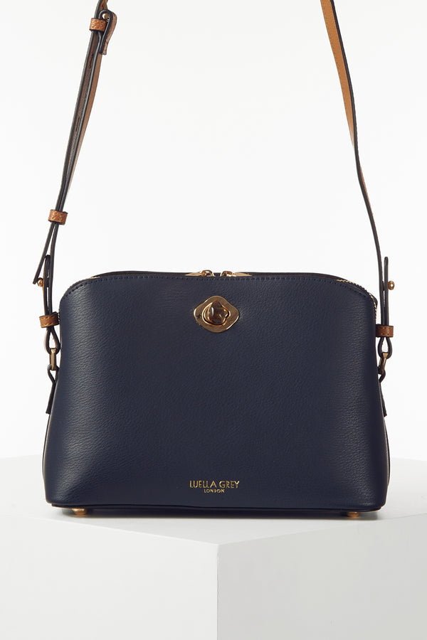 Julianna Di Navy/Tan Zip Top Crossbody
