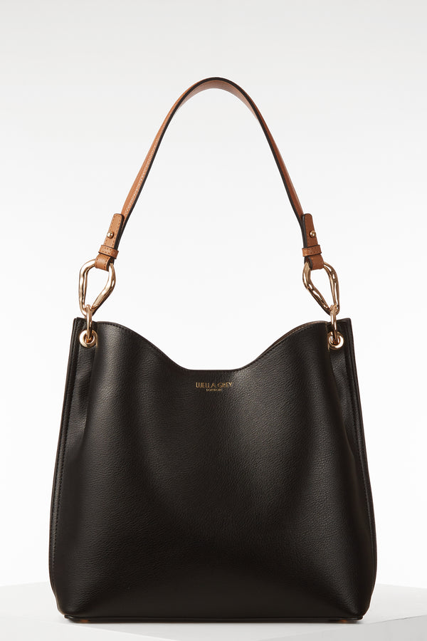 Phoebee Black/Tan Hobo Tote